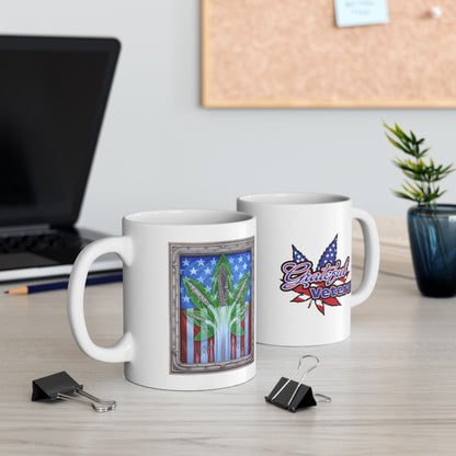 Ceramic coffee mug with the U.S. Navy and Grateful Veteran marks