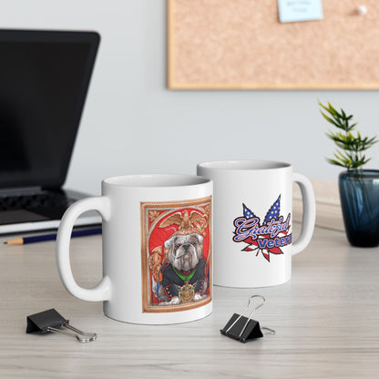 Ceramic coffee mug with the U.S. Marine Corps and Grateful Veteran marks