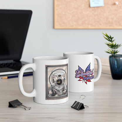 Ceramic coffee mug with the Item 9 and Grateful Veteran logos