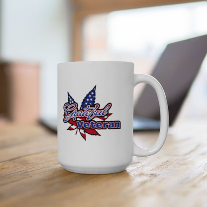 Ceramic coffee mug carrying The Grateful Veteran emblem