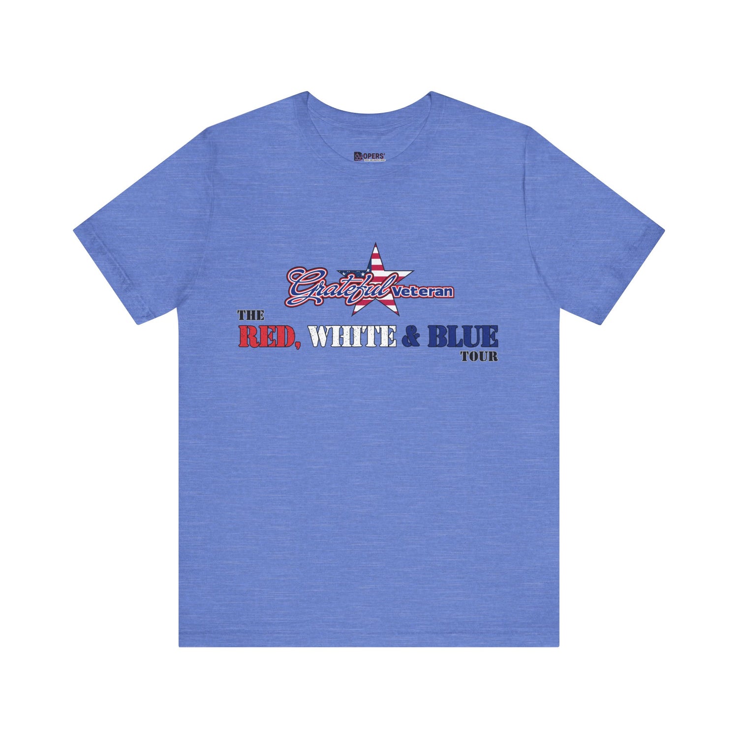 Heather blue Red, White and Blue Tour t-shirt with The Grateful Veteran star logo