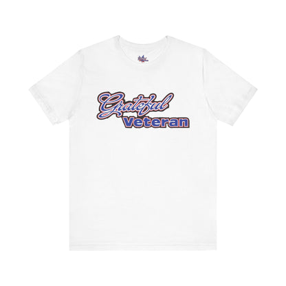White t-shirt with the Grateful Veteran script logo, no leaf version
