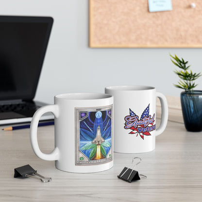 Ceramic coffee mug with a NASA space shuttle and the Grateful Veteran mark