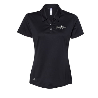 Black women's TGV performance polo, front view, embroidered with the Grateful Veteran mark